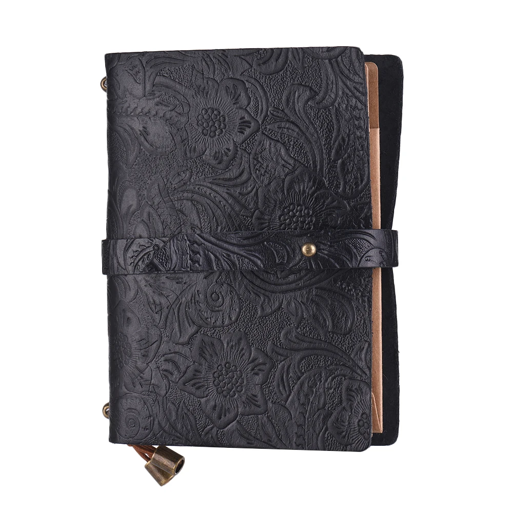 Кожаный винтажный рельефный рисунок однотонный блокнот в клетку бумажный