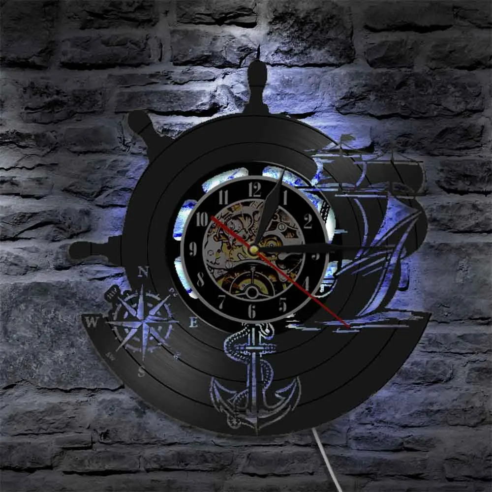 Настенные часы с якорем и кораблем компасом модель корабля морем винтажный