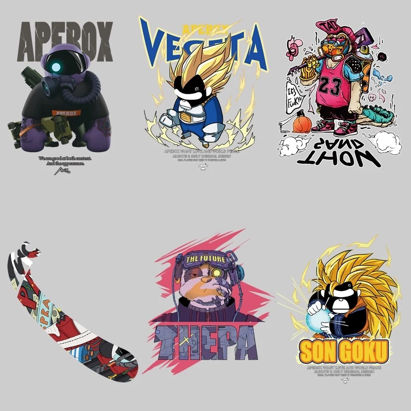 

Cartoon stylish mechanical animals Cool heat transfer bear print pattern DIY decoration boys T-shirt sweater Iron On petches