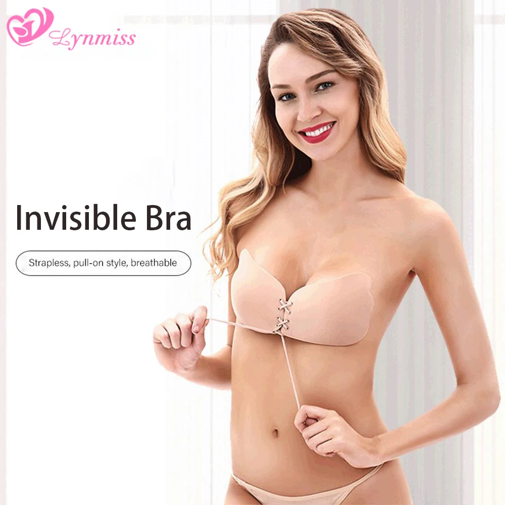 

Women Invisible Bra Chest Patch Wings Stretch Ladies Underwear Strapless Bra Seamless Gather Drawstring Silicone Bra Lingerie