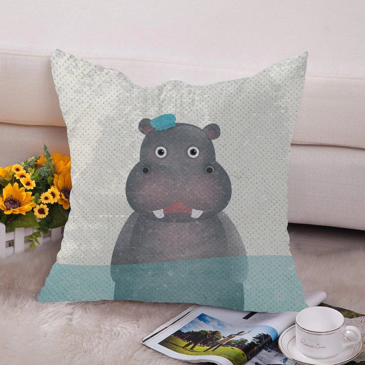 Хиппопотамус для купания животных Тема Волшебная Подушка Чехол с блестками