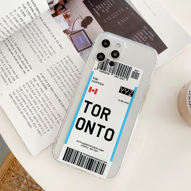hot luxury city boarding pass pairs toronto berlin cancun label phone case for iphone 13 12 11 pro max 6 7 8 x xs xr plus cover free global shipping