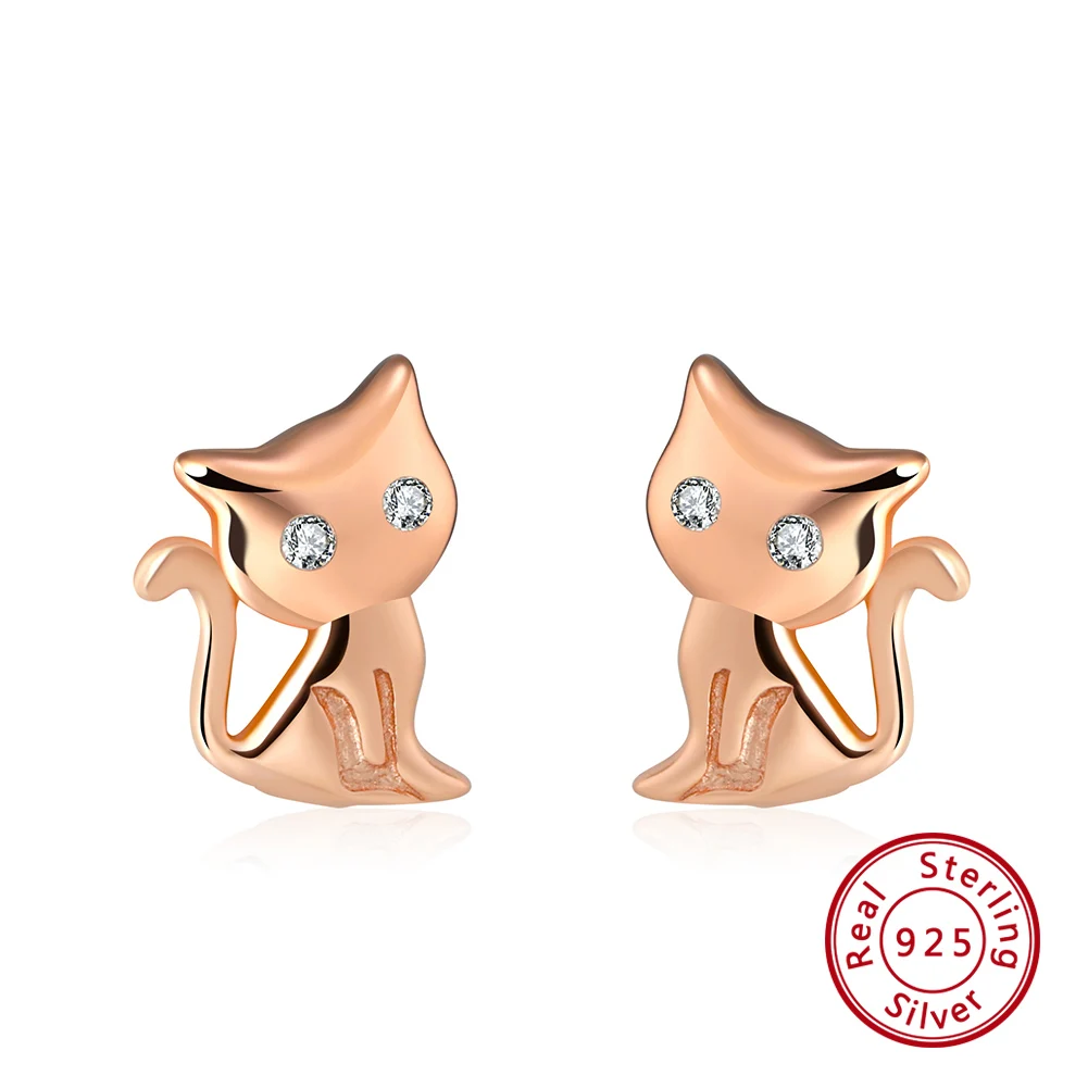 Rose Gold Color ORSA JEWELS, женские серьги-гвоздики в форме кошки, 925 пробы, серебряные, романтические, 11 мм, серьги с кошкой, женские, Клубные, вечерние, ювелирное изделие, подарок, SE107 - Цвет камня: Rose Gold Color