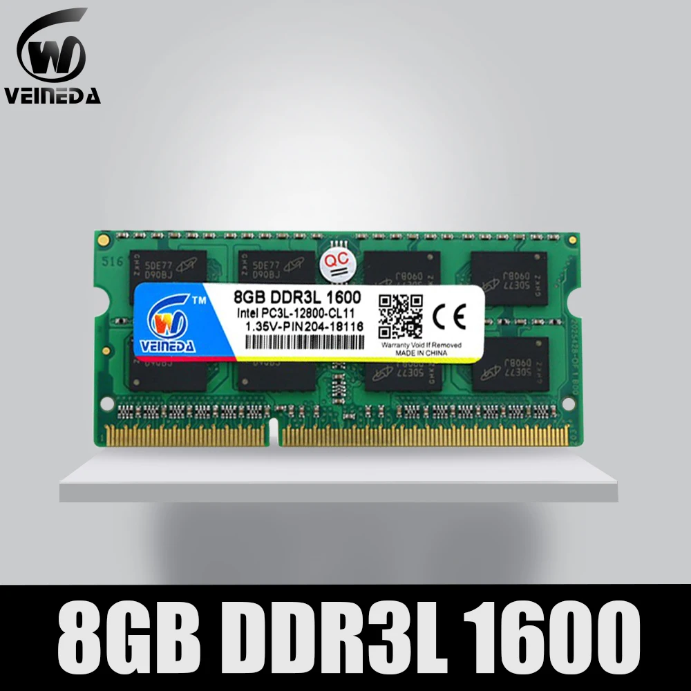 VEINEDA ноутбук Память DDR3L 4 ГБ 8 1600 PC3L 12800 204PIN 1333 PC3 10600 Sodimm Ram Поддержка Intel ddr 3