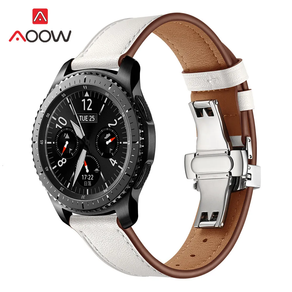 20 мм 22 мм ремешок из натуральной кожи для samsung Galaxy Watch Active 42 мм 46 мм Бабочка Пряжка браслет ремешок аксессуары