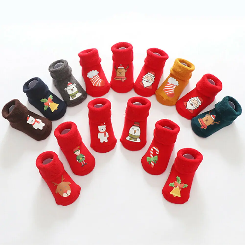 Рождественские детские носки для девочки мальчика нескользящая подошва теплые