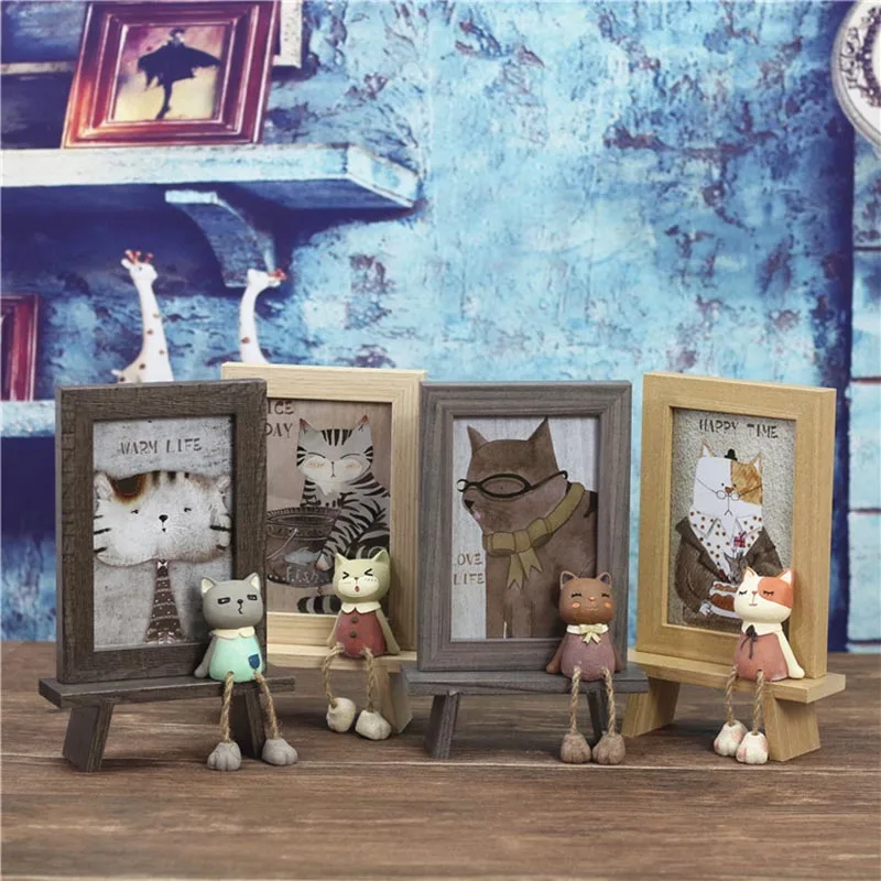 6 дюймов Милая кошка креативная деревянная фоторамка настольная подставка