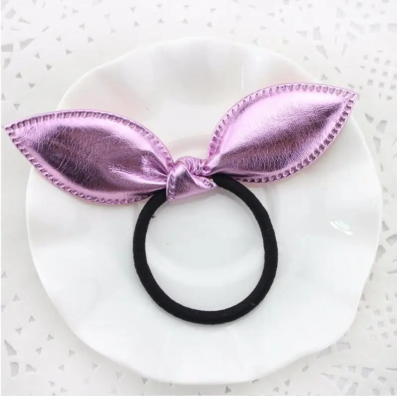 Бантик ушки из искусственной кожи 1 шт. золотистые/Серебристые резинки для волос