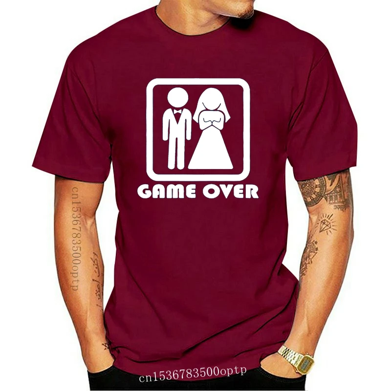 

Game Over Bride Groom Bachelor Bachelorette Party Marriage Wedding Gift Men T Shirt T-shirt Short Sleeve Round Neck Tshirt Tee