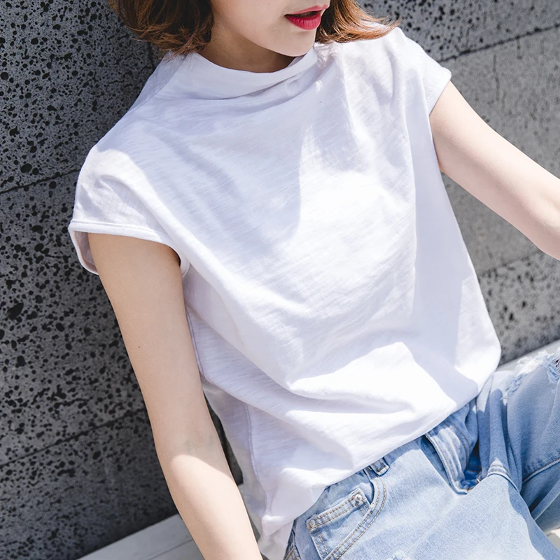Летние женские футболки из бамбукового хлопка фиолетовая водолазка тонкие