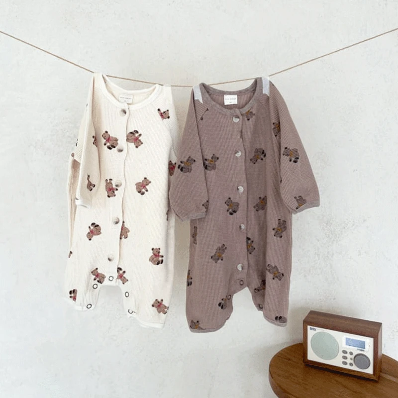 

Autumn Baby Girl Outfit Baby Boys Clothes Waffle Cotton Newborn Rompers Bear Print Jumpsuit Long Sleeve Outfits Baby One Piece