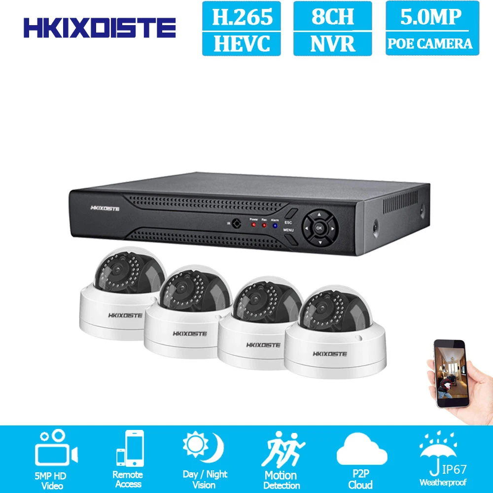 Фиолетовый H.265 5MP POE NVR аудио в системе 8 шт. 48 в супер 2592X1944 Купольные Камеры видеонаблюдения комплект Onvif 8CH видеонаблюдения сетевое записывающее устройство в комплекте - Цвет: Фиолетовый