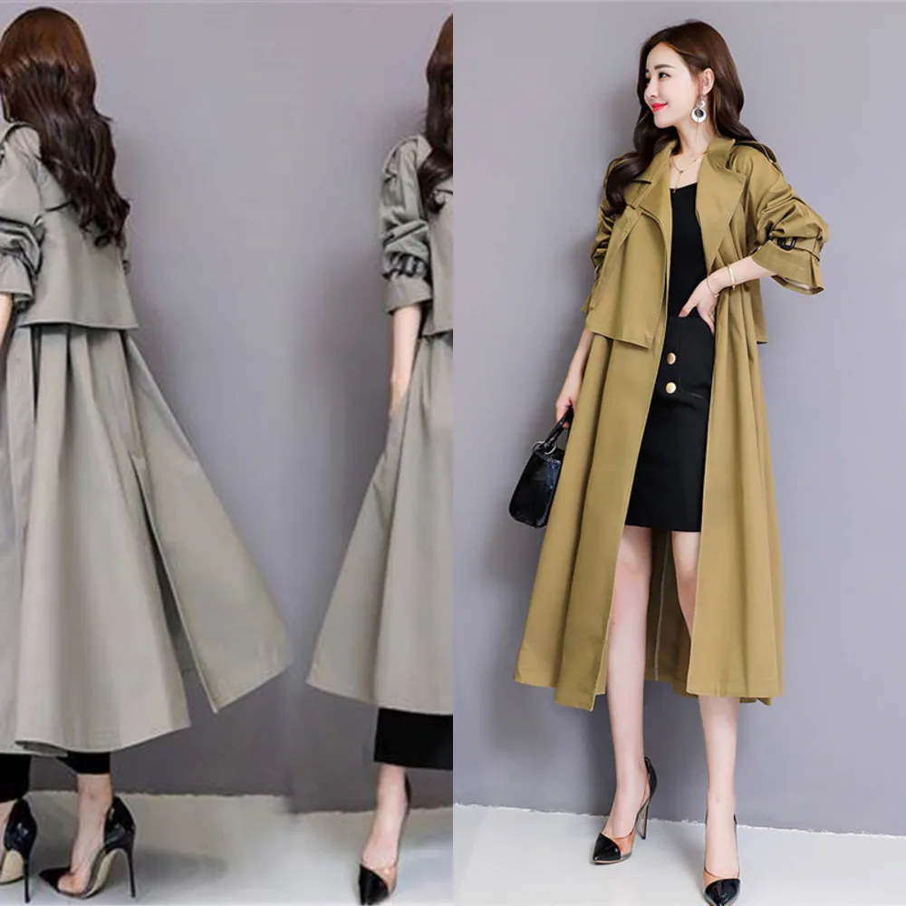 

WinterSpring Fashion Women Long Trench Coat Female A-Line Belt Cloak Outerwear Loose Chic Coat Gabardina Mujer Trench M73