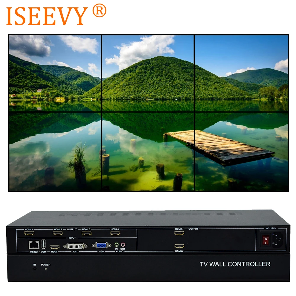 ISEEVY 6-канальный видеостена управления Лер 2x3 HDMI DVI VGA USB видео процессор с управлением RS232 для 6 ТВ Сращивание