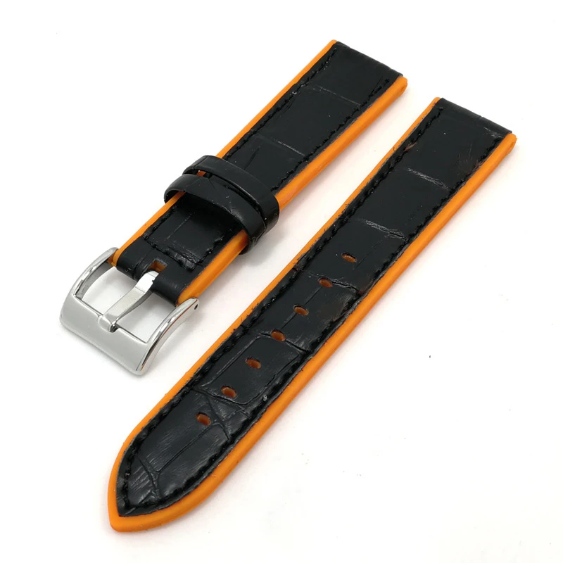 BEAFIRY Silicone+Leather Watch Band 20mm 22mm Waterproof Sweatproof Watchband Rubber Watch Strap black blue orange brown Belt