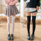 Чулки женские эластичные выше колена 1 пара, модные Непрозрачные чулки для школьников и студентов, летние пикантные черныебелые, выше колена