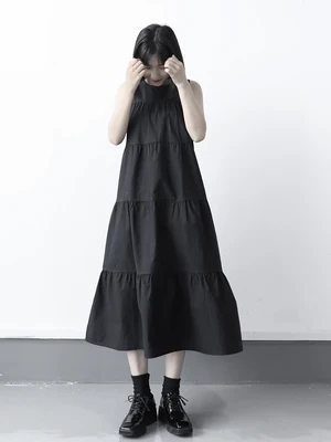 Женское платье без рукавов свободная юбка большого размера с оригинальным