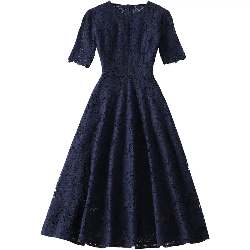 

BGW 3179ht Lace A Line Cut Out Navy Blue Cocktail Dresses Short Sleeves Zipper Back Elegante Cocktail Kleider 2020