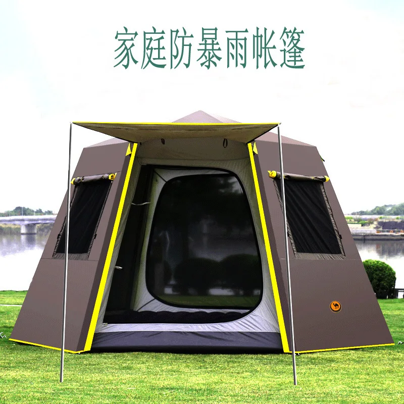 

Outdoor automatic tent camping 3-4 people rainproof thickened hexagonal aluminum pole field camping double-layer camping