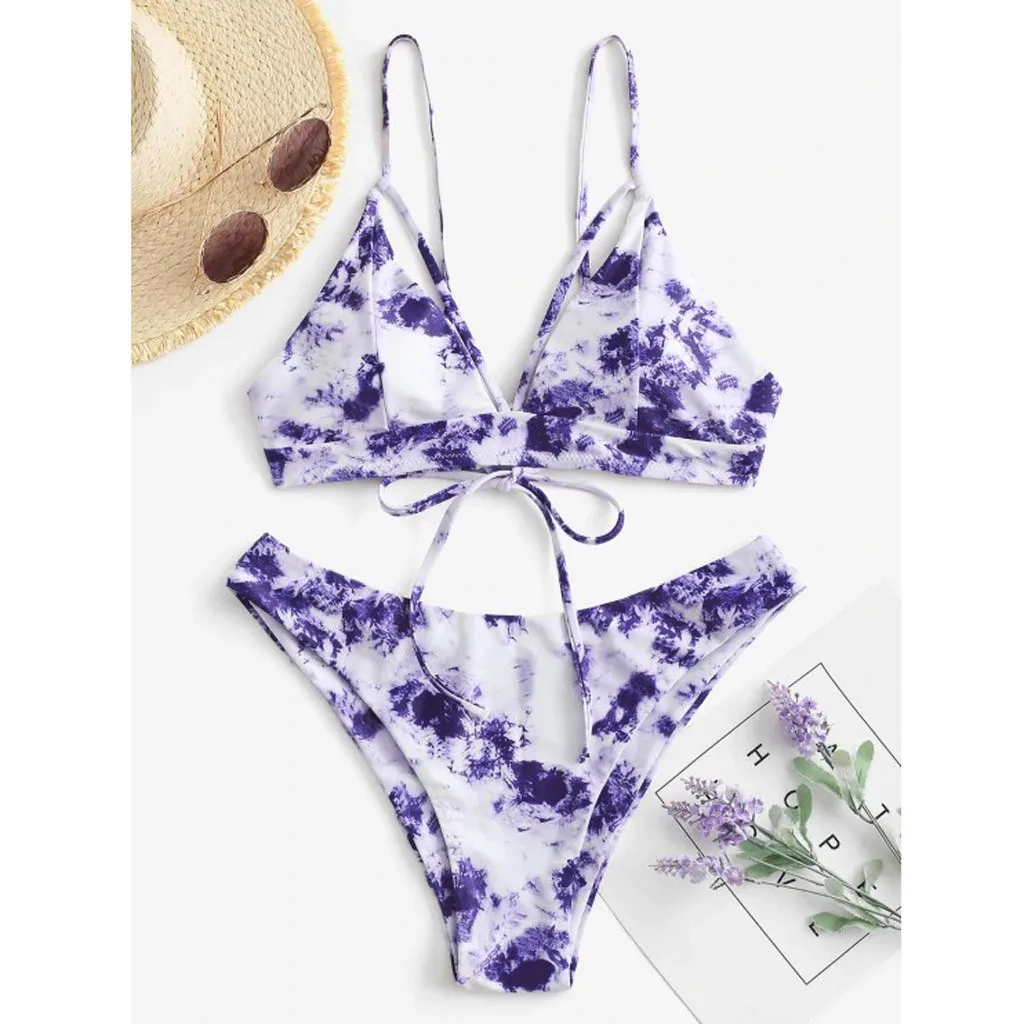 Сексуальный бикини с галстуком краской Maillot De Bain Femme Swmsuit на шнуровке высоким