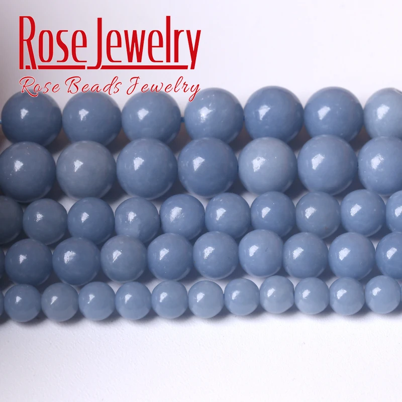 

A+ Natural Blue Angelite Stone Round Beads Loose Spacer Beads For Jewelry Making DIY Bracelet Necklace Accessories 6 8 10MM 15"