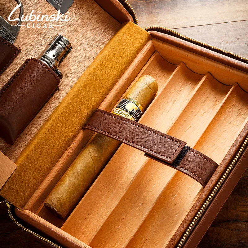 Lubinski кожаный чехол для сигар с подкладкой из кедра путешествий Humidor режущей