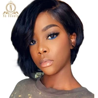 13x6 deep part lace front human hair short wigs pixie cut pre plucked bob wigs straight black 150 brazilian remy hair for women