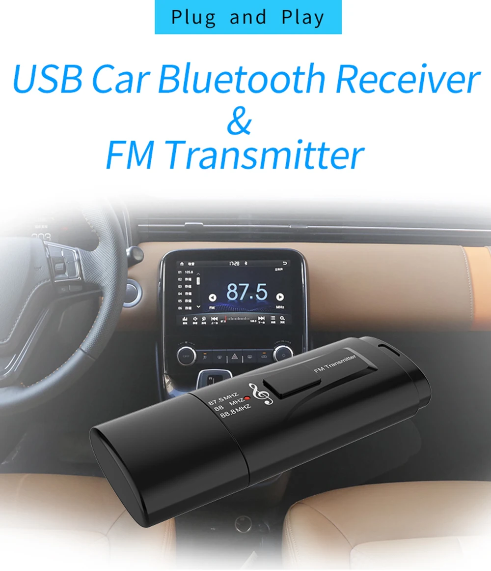 Автомобильный FM-передатчик Usb 3 5 мм AUX Bluetooth 0 стерео аудио адаптер с двумя выходами