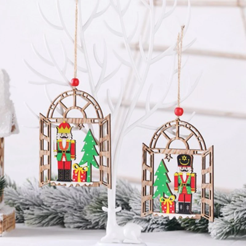 

6PCS Christmas Decorations Colorful Walnut Soldiers Wooden Shopping Mall Hotel Window Scene Decorated