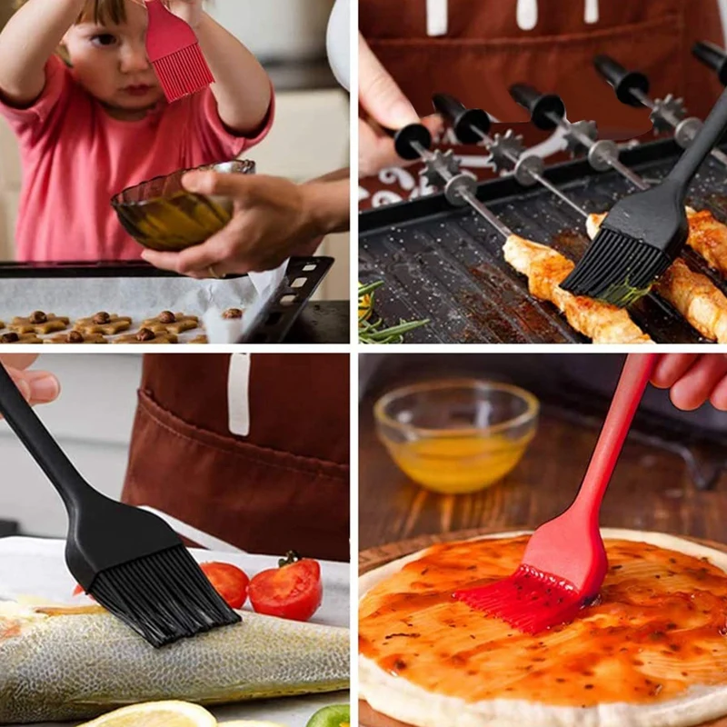

Silicone Basting Brush Set of 5(2 Size)with Flexible Bristles &Round Handle,for Grilling,Cooking,Baking,Oil (Red&Black)