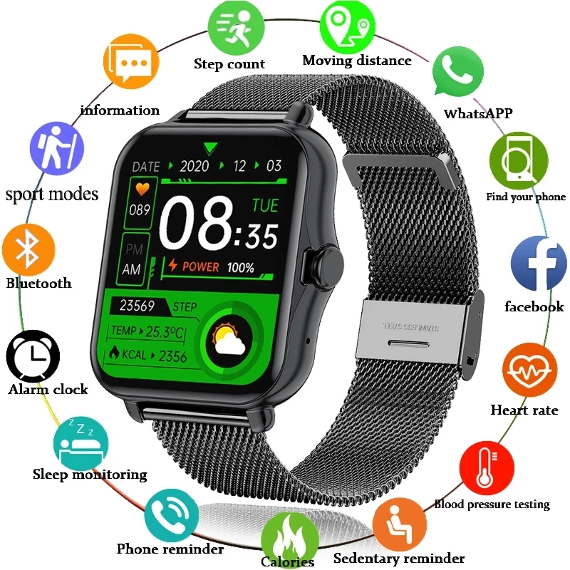 

Смарт-часы женские, 1,69 дюйма, с шагомером, пульсометром и Bluetooth