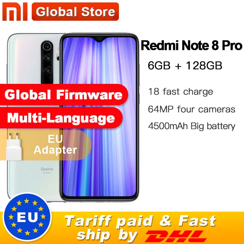 Мобильный телефон Xiaomi Redmi Note 8 Pro с глобальной прошивкой, 6 ГБ, 128 ГБ, 64 мп, четырехъядерный смартфон MTK Helio G90T, 4500 NFC