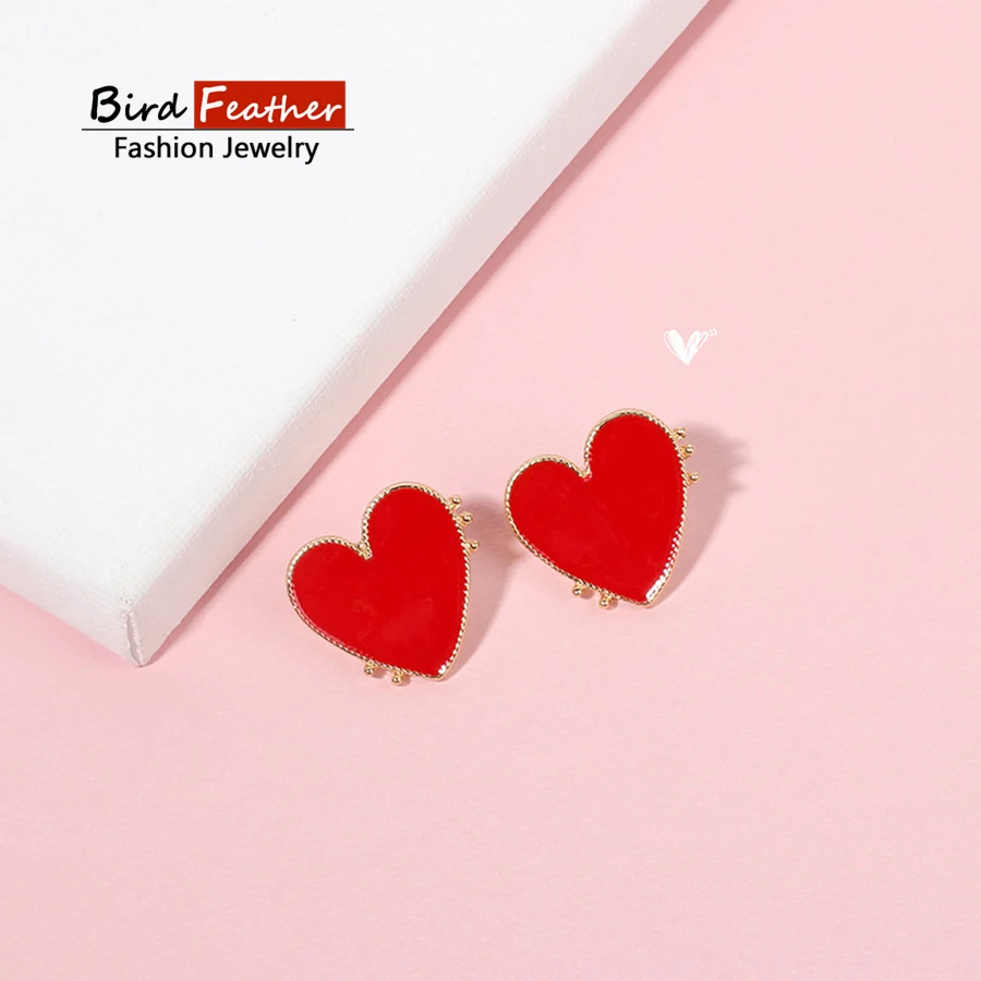 Простой Модный золотой цвет геометрический милый черный красный сердце серьги