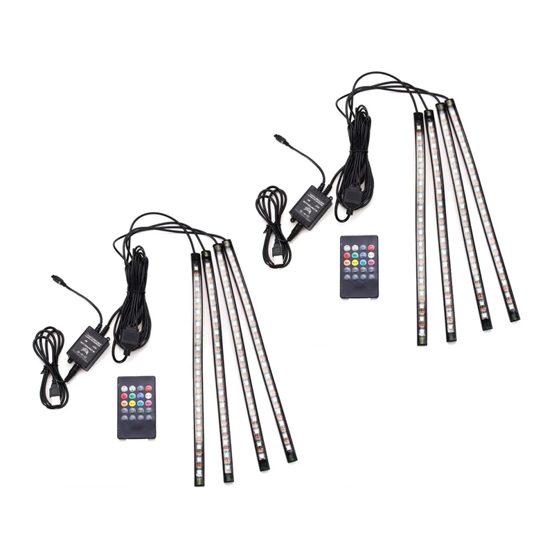 

2X DC12V 12 LED Lights USB Wireless Music Control 8 Color RGB Car Interior Lights