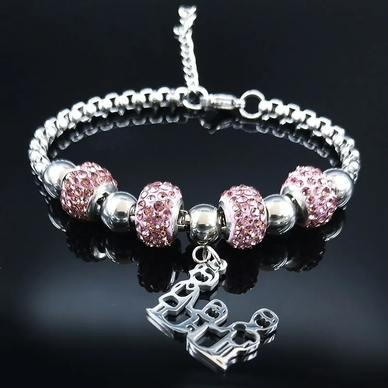 Браслеты женские из нержавеющей стали с кристаллами серебристые браслеты