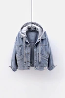 women denim short jacket female oversize outerwear loose short bf hooded jeans coat big pocket tops 2021 spring autumn