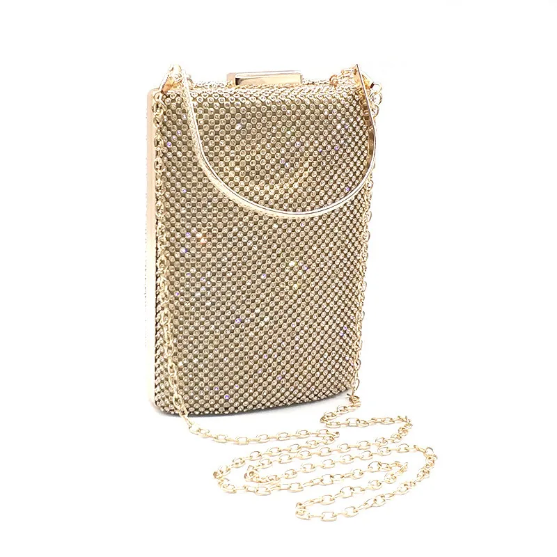 Gold clutch Шикарная жесткая коробка, Женская Блестящая Свадебная Женская вечерняя сумка, женская сумка для сотового телефона с кристаллами, сумка через плечо - Цвет: Gold clutch