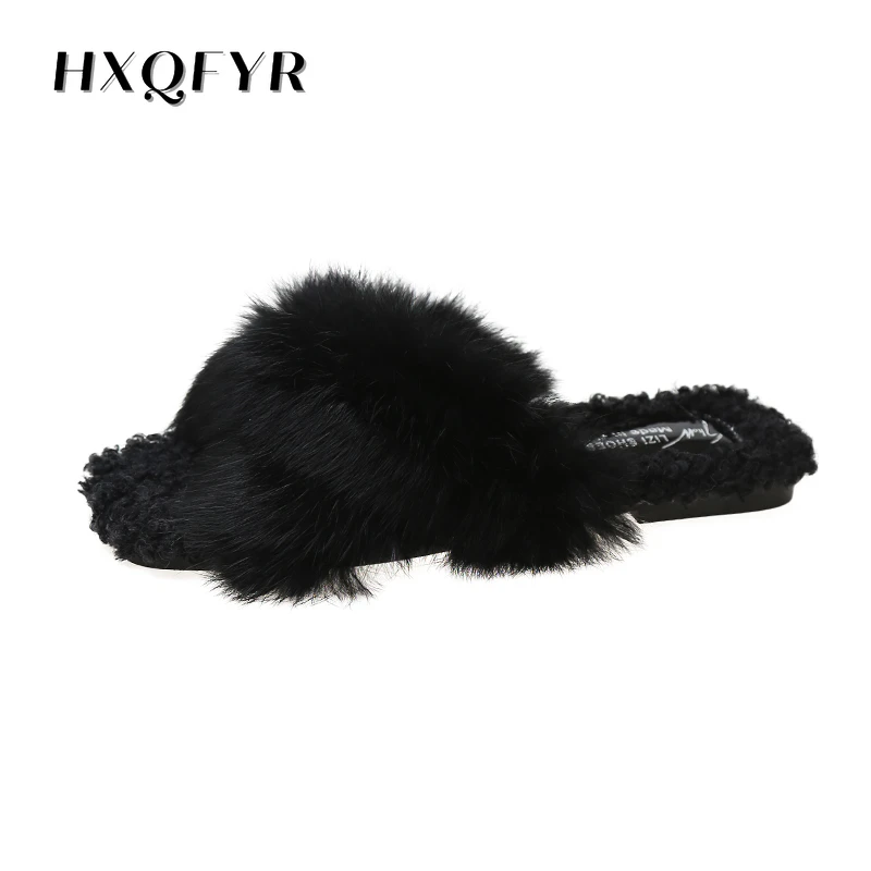 

2021 New Fairy String Bead Lambswool Slippers Women Flip Flops Cozy Plush Shoes Woman Flat Woolen Fur Slides Fluffy Pantuflas