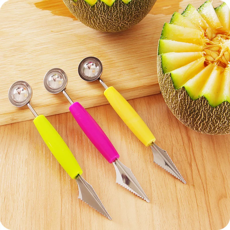 

Quality Dual-head DIY Fruit Ball Vegetable Carving Knife Waterlemon Scoop Melon Digger Ice Cream Platter Spoon Pastry Decor Tool