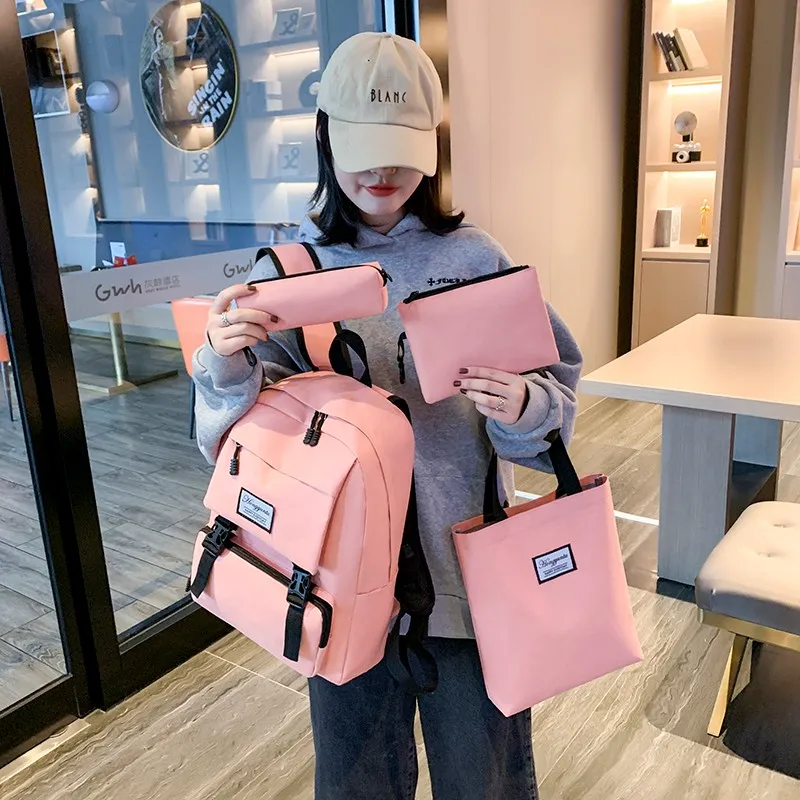 

4Piece/Set Nylon Women Backpack Casual School Backpack Female School Bag For Teenager Girl Fashion Children Student Schoolbags