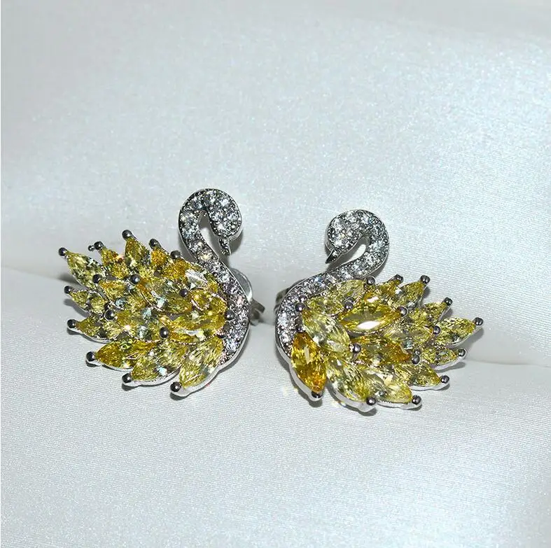 New Stunning Classical Animal Jewelry 925 Sterling Silver Three Color Marquise Cut 5A Cubic Zircon Party Swan Stud Earring Gift | Украшения