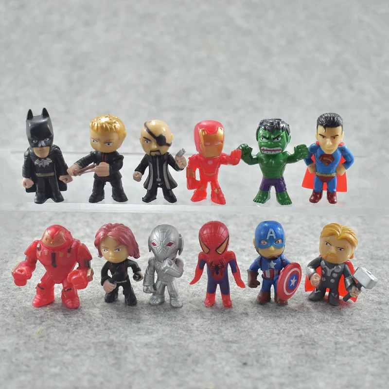 12pcs/Lot Disney The Avengers Superhero Q Version Iron Man Thor Hulk Captain America Spiderman Action Figure Model Doll Toys | Игрушки и