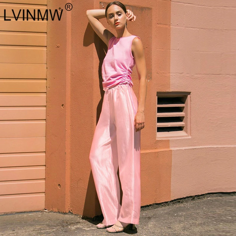 LVINMW повседневные сатиновые шелковые свободные на шнуровке широкие штаны