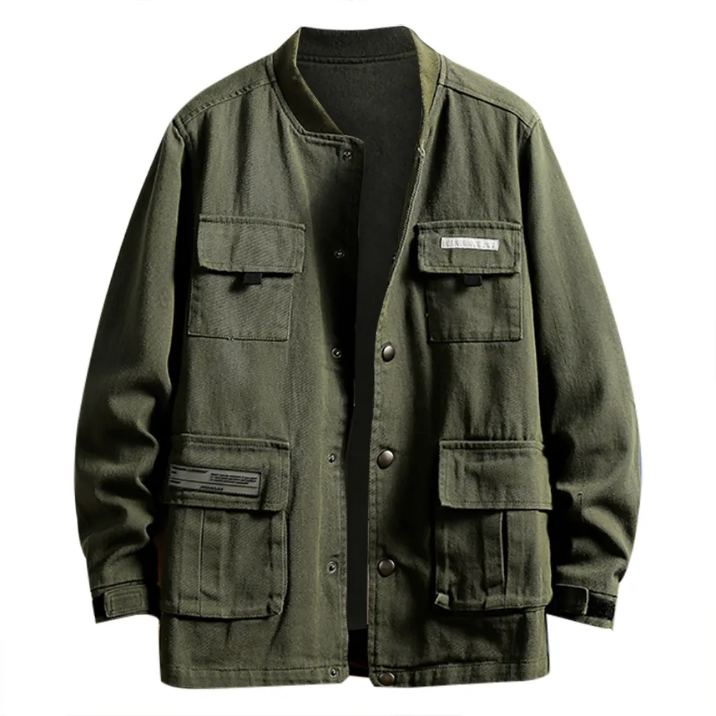 Мужская Осенняя Повседневная модная однотонная куртка в стиле милитари