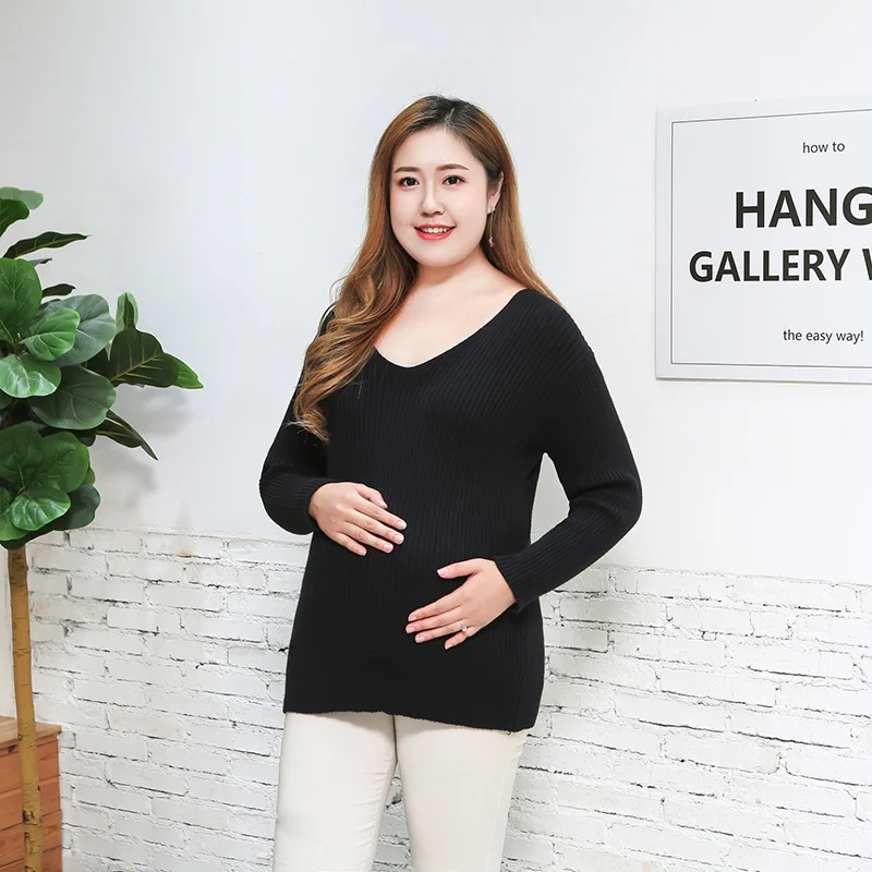 

Large size pregnant women solid color sweater maternity bottoming shirt autumn and winter sweater for pregnant women elastic top