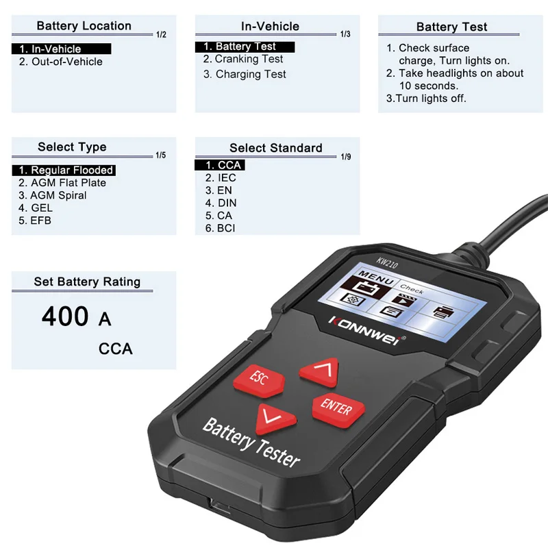 

KW210 12V Smart Auto Car Battery Tester Car Battery Analyzer 100 to 2000CCA Car Battery Tester Vehicle Cranking Scanner Tool