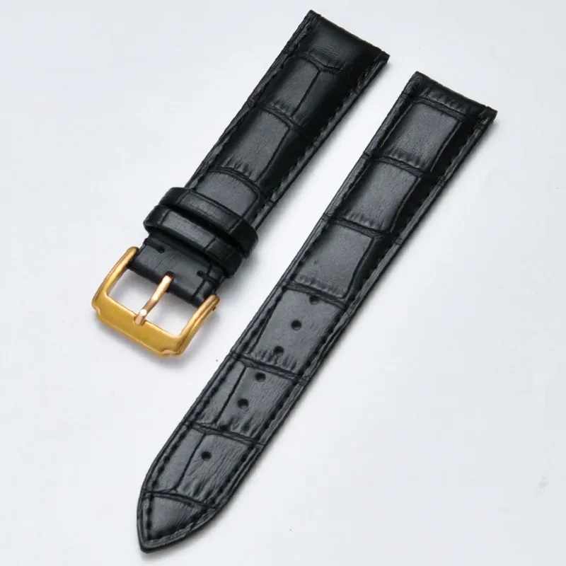 gold-Black Ремешок для часов из мягкой телячьей кожи 13 15 17 19 21 23 мм браслет из нержавеющей стали с пряжкой - Цвет ремешка: gold-Black