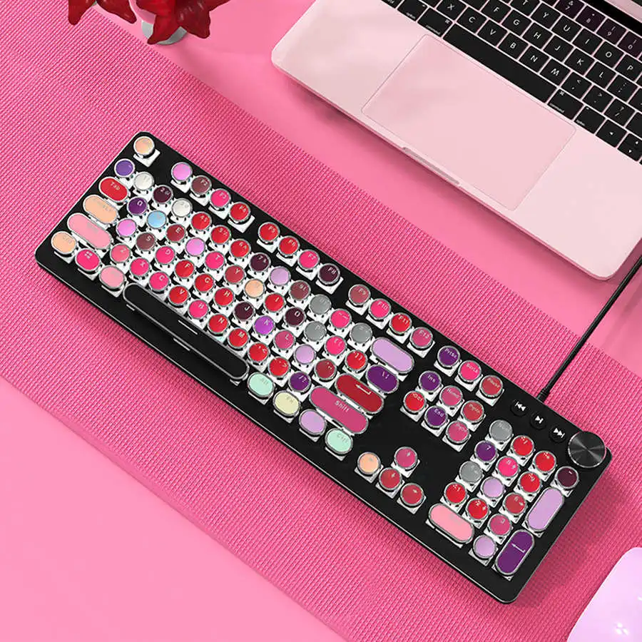 Помада клавиатура Проводная белый Подсветка Винтаж 108 ключей горячая Распродажа