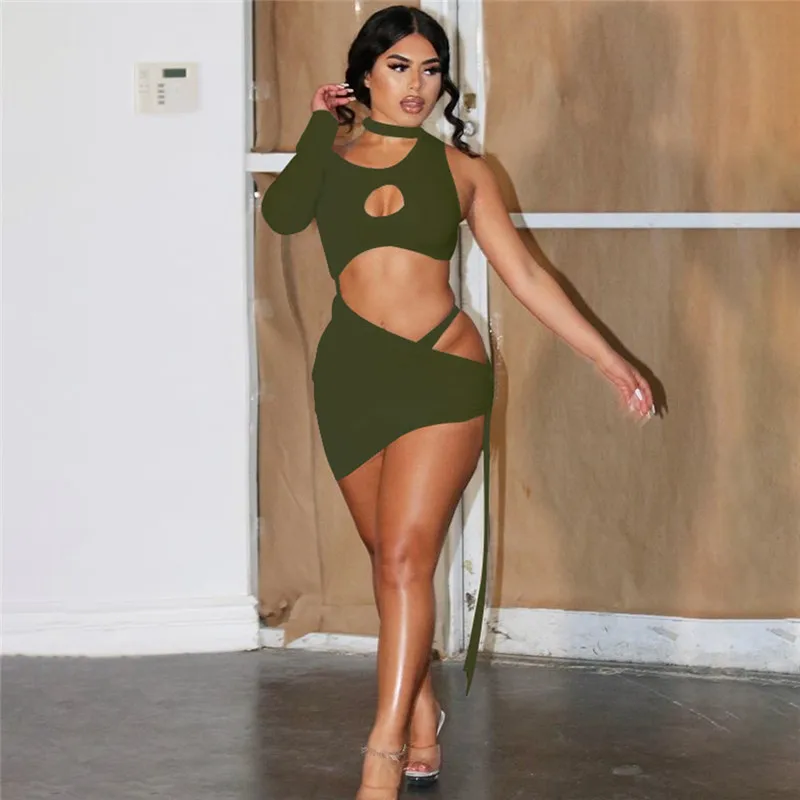 

Hollow Out 2021 Sexy Women Dress Sexy Off Shoulder Single Long Sleeve High Waist Bodycon Smin Pencil Dress Clubwear