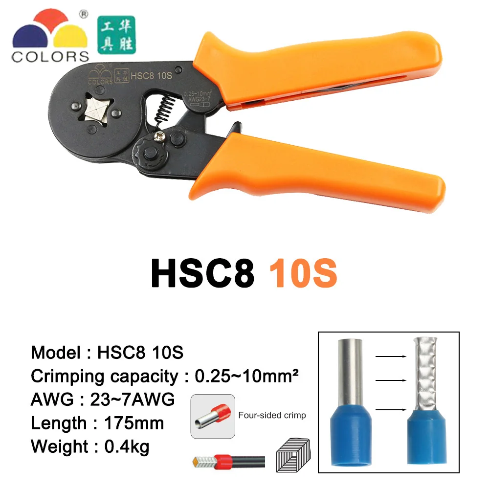 10S HSC8 6-4A 6-6 мини-тип обжимные плоскогубцы 0,25-10 мм2 терминалы обжимные инструменты многофункциональный инструмент руки плоскогубцы hsc8 16-4 6-16 мм2 - Цвет: 10S